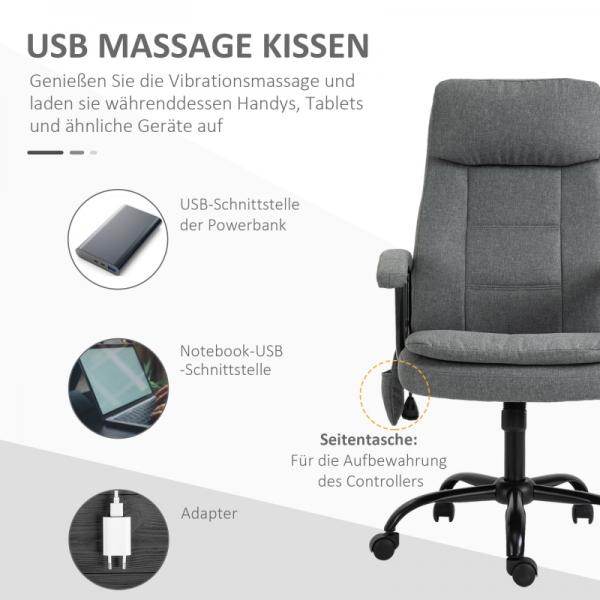 Bürostuhl höhenverstellbarer mit Massagefunktion, ergonomischer Drehstuhl Leinen-Gefühl Grau - Palo24