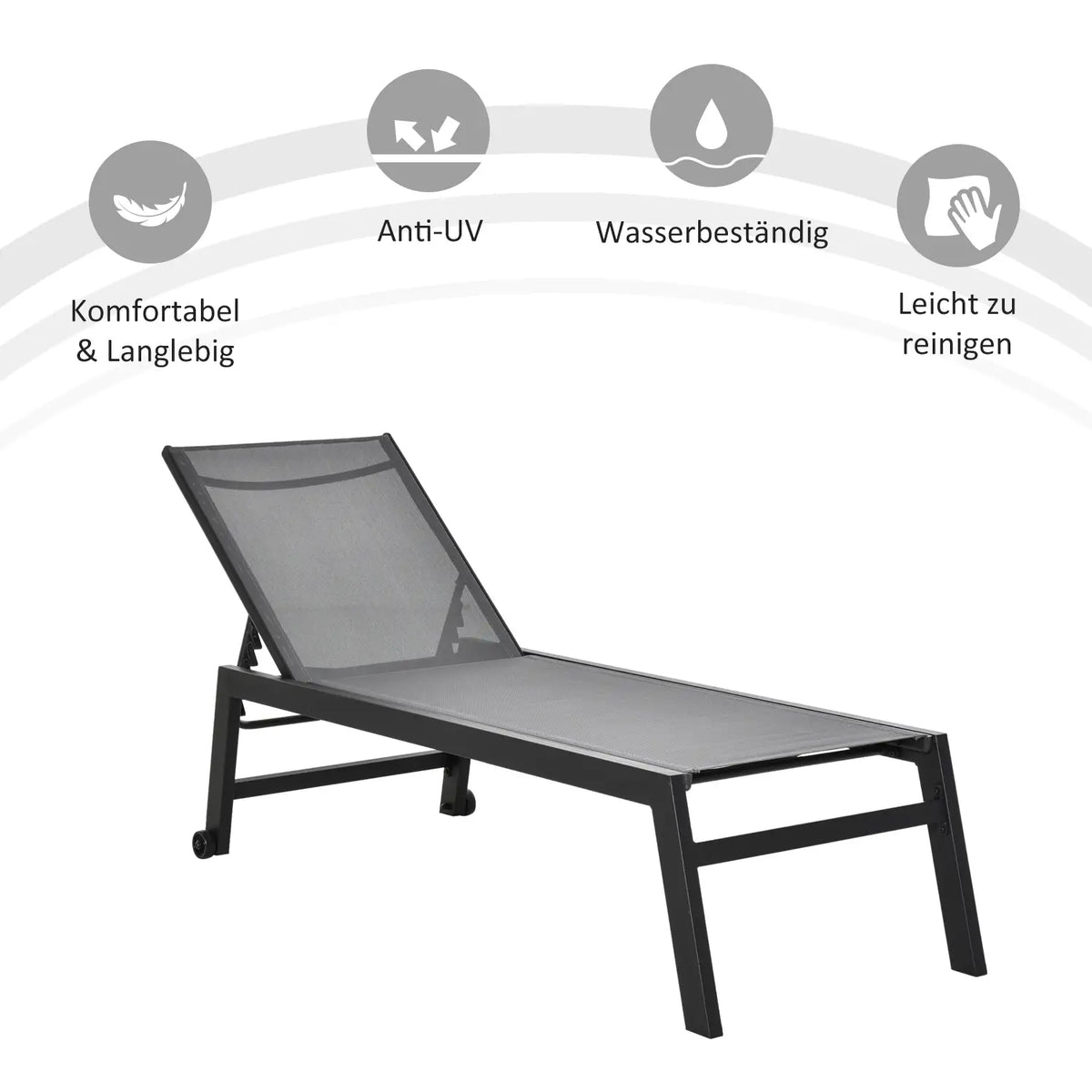 Sonnenliege Gartenliege Relaxliege 5-stufige Rückenlehne Gartenmöbel Alu Grau