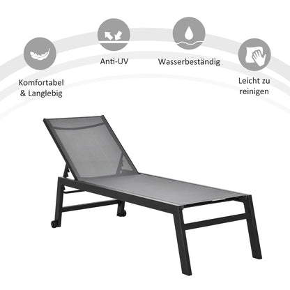 Sonnenliege Gartenliege Relaxliege 5-stufige Rückenlehne Gartenmöbel Alu Grau