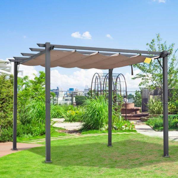 Pergola Pavillon Terrassenüberdachung mit Schiebedach Garten Alu Kohlegrau+Kaffeebraun 3x3x2,23 m - Palo24