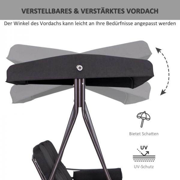 3-Sitzer Hollywoodschaukel Gartenschaukel mit Sonnendach Kissen Metall Polyester Schwarz - Palo24