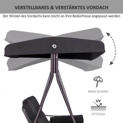 3-Sitzer Hollywoodschaukel Gartenschaukel mit Sonnendach Kissen Metall Polyester Schwarz - Palo24