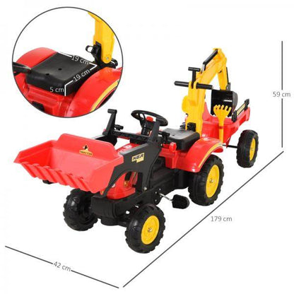 Trettraktor mit Anhänger Tretbagger mit Frontlader Kindertrettraktoren ab 3 Jahre Stahl Kunststoff Rot 179 x 42 x 59 cm - Palo24