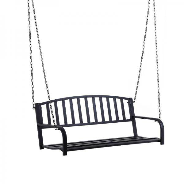 Hängebank 2-Sitzer Gartenschaukel Schaukelbank Schwebebank mit Ketten Metall Schwarz - Palo24