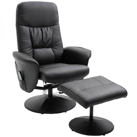 Relaxsessel mit Fußhocker Liegefunktion Massagesessel Kunstleder Schwarz - Palo24