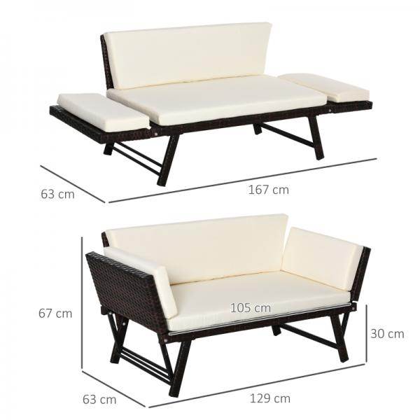 2er Gartensofa Loungesofa Gartenbank aufklappbar Armlehne Polyrattan Braun - Palo24