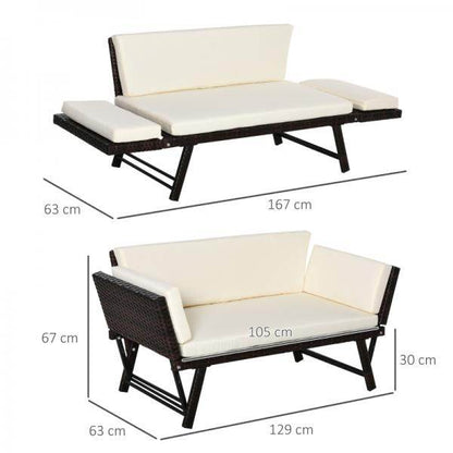 2er Gartensofa Loungesofa Gartenbank aufklappbar Armlehne Polyrattan Braun - Palo24