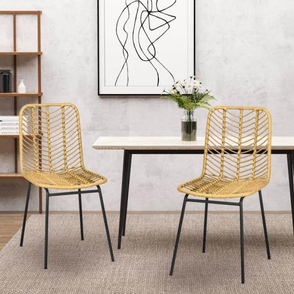 2er-Set Esszimmerstühle im Boho-Stil, Akzentstuhl, PE-Rattan, 44 cm x 58 cm x 85 cm, Natur + Schwarz - Palo24