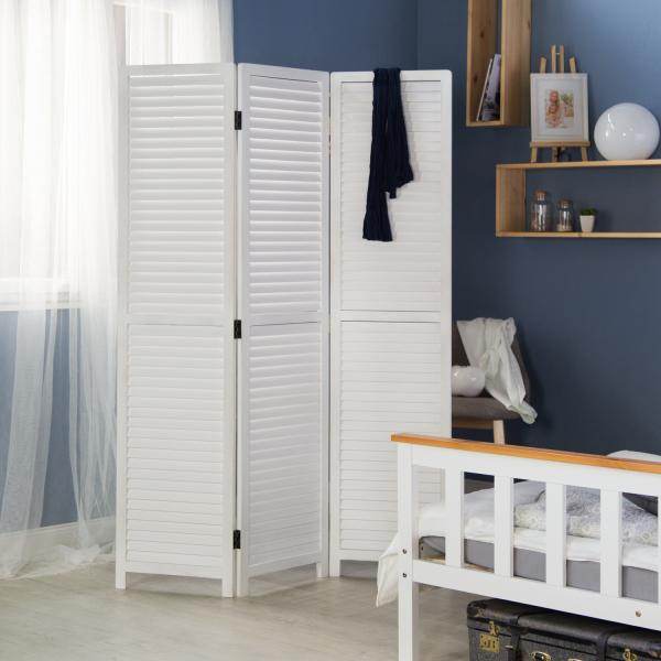 3 fach Paravent Raumteiler 044 Holz weiss - Palo24