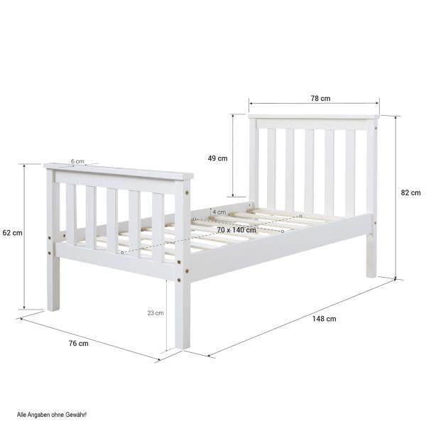 Juniorbett Kinderbett Jugendbett Holzbett Bettgestell 70x140 weiss Holzbett - Palo24