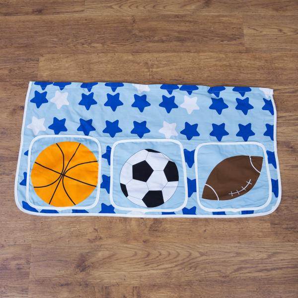 Bett Tasche Stofftasche für Hochbett Bettzubehör blau Fussball Stoff Kinderbettt - Palo24