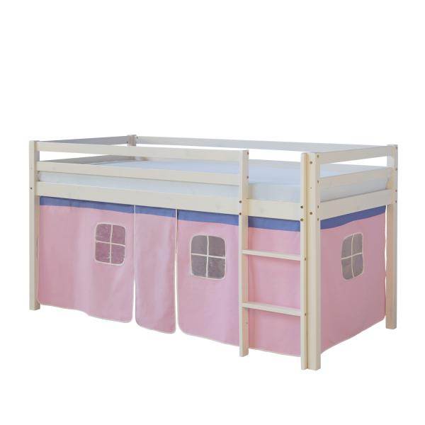 Hochbett Spielbett Kinderbett Leiter Kiefer Vorhang pink 90x200 Jugendbett - Palo24