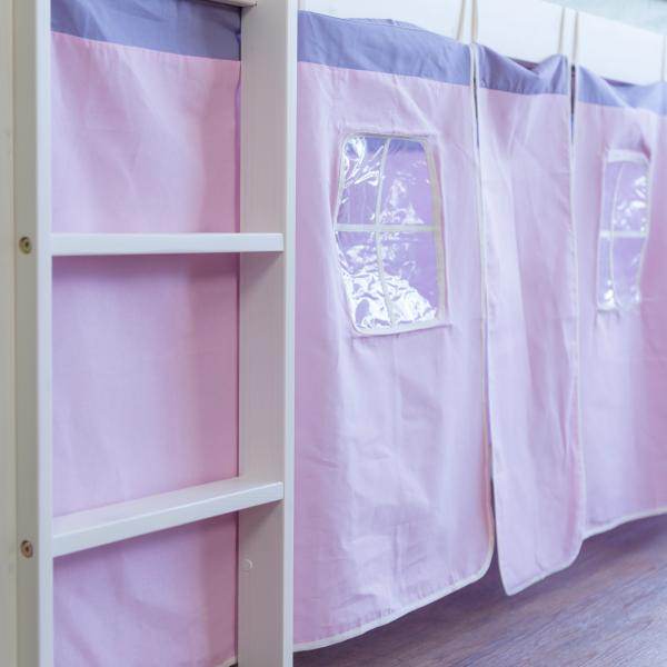 Hochbett Spielbett Kinderbett Leiter Kiefer Vorhang pink 90x200 Jugendbett - Palo24