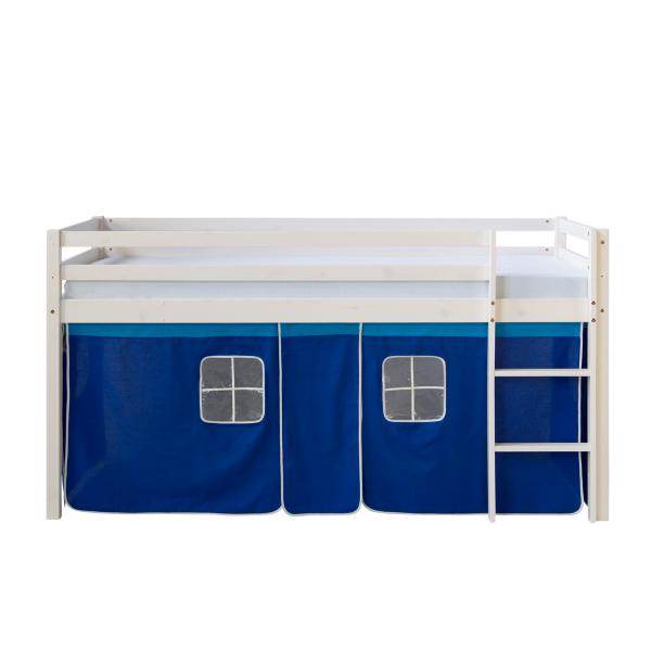 Hochbett Spielbett Kinderbett Leiter Kiefer Vorhang blau 90x200 Jugendbett - Palo24