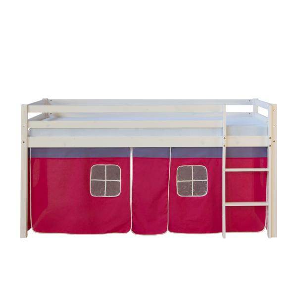 Hochbett Spielbett Kinderbett Leiter Kiefer Vorhang rot 90x200 - Palo24