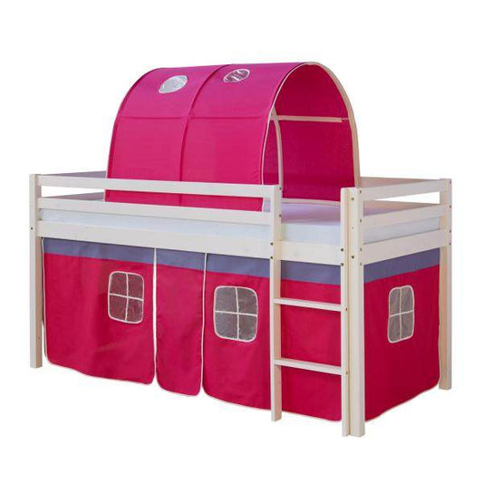 Hochbett Spielbett Kinderbett Leiter Vorhang rot 90x200 Jugendbett Kiefer - Palo24