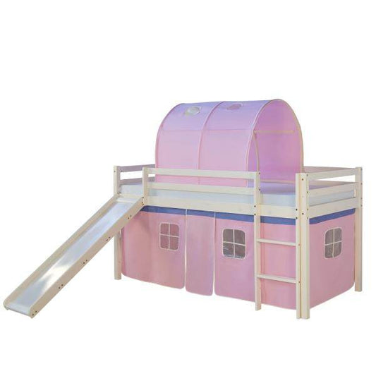 Hochbett Spielbett Kinderbett Rutsche Vorhang pink 90x200 Jugendbett Kiefer - Palo24