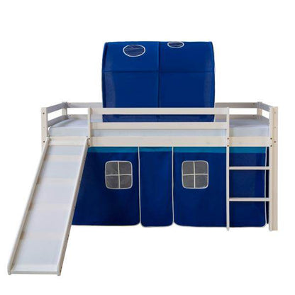 Hochbett Spielbett Kinderbett Rutsche Vorhang blau 90x200 Jugendbett Kiefer - Palo24