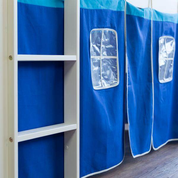 Hochbett Spielbett Kinderbett Rutsche Vorhang blau 90x200 Jugendbett Kiefer - Palo24