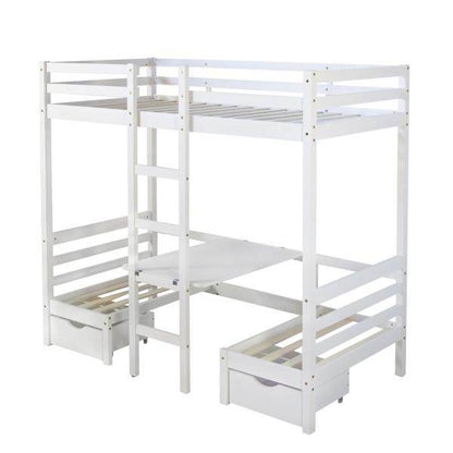 Kinderbett Hochbett 90x200 weiss Schreibtisch Etagenbett + Sitzkissen blau - Palo24