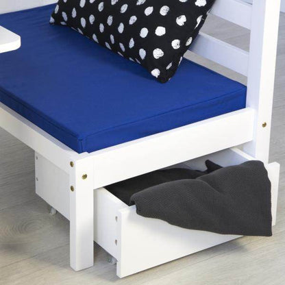 Kinderbett Hochbett 90x200 weiss Schreibtisch Etagenbett + Sitzkissen blau - Palo24