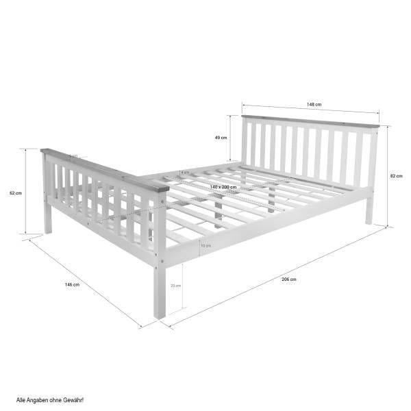 Futonbett 140x200 weiss Holzbett Doppelbett - Palo24