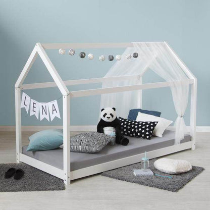 Kinderbett Kinderhaus Spielbett Hausbett Holzbett weiss 90 x 200cm - Palo24
