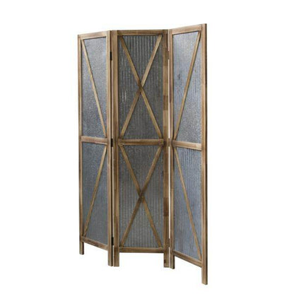 3 fach Paravent Raumteiler Holz Metall braun - Palo24