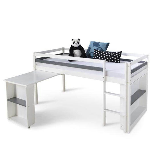 Hochbett Kinderbett 90x200 Weiss Schreibtisch Funktionsbett Jugendbett - Palo24