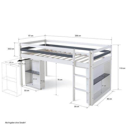Hochbett Kinderbett 90x200 Weiss Schreibtisch Funktionsbett Jugendbett - Palo24