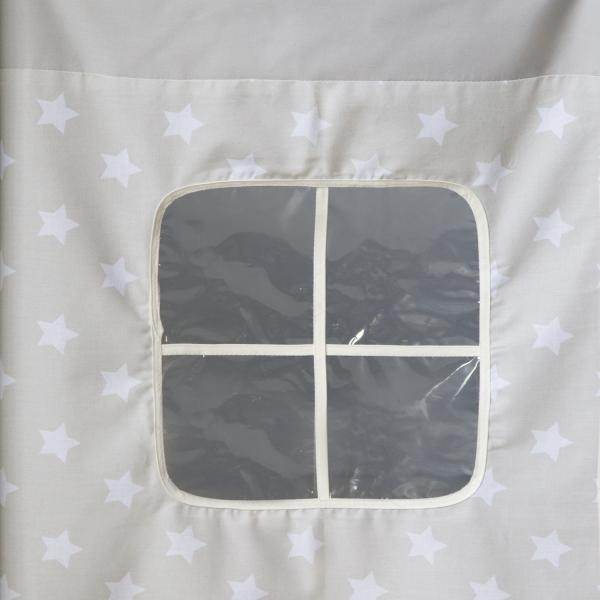 Hochbett Spielbett Kinderbett Rutsche Turm Vorhang grau Stern 90x200 Jugendbett - Palo24