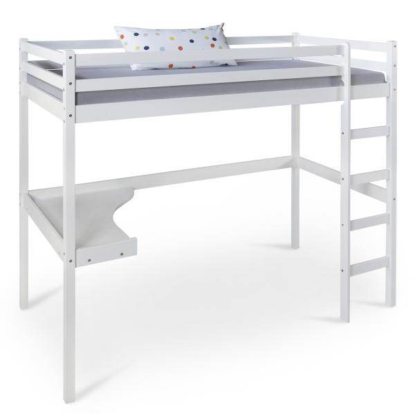 Hochbett Kinderbett 90x200 weiss Schreibtisch Spielbett - Palo24
