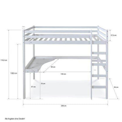 Hochbett Kinderbett 90x200 weiss Schreibtisch Spielbett - Palo24