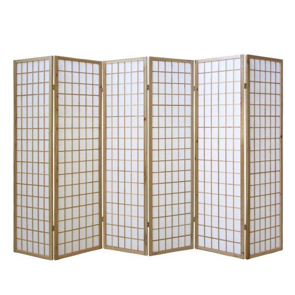 6 fach Holz Paravent Raumteiler Shoji natur - Palo24