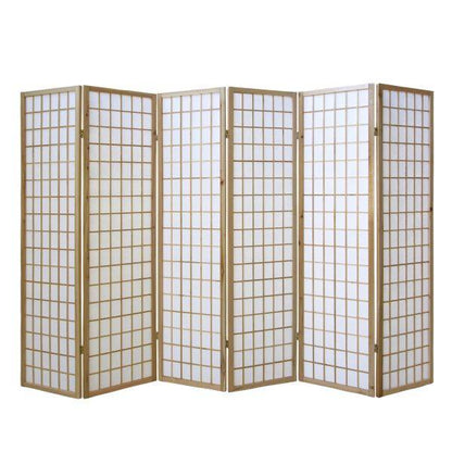 6 fach Holz Paravent Raumteiler Shoji natur - Palo24