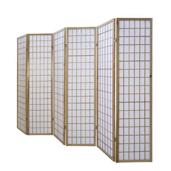 6 fach Holz Paravent Raumteiler Shoji natur - Palo24