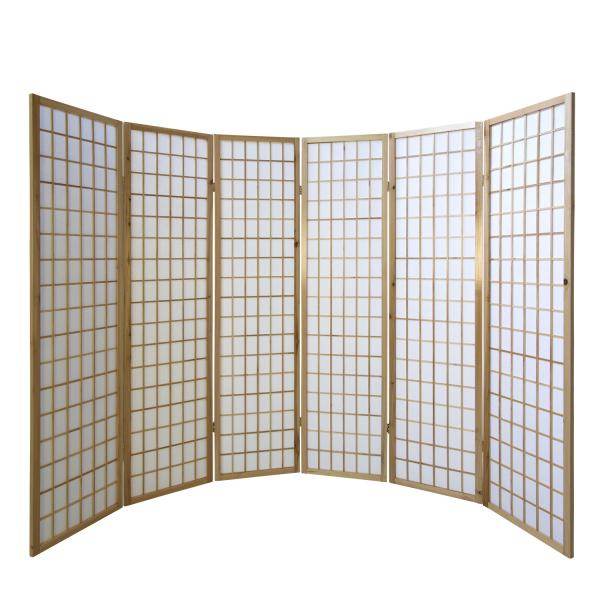 6 fach Holz Paravent Raumteiler Shoji natur - Palo24
