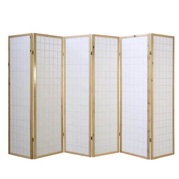 6 fach Holz Paravent Raumteiler Shoji natur - Palo24