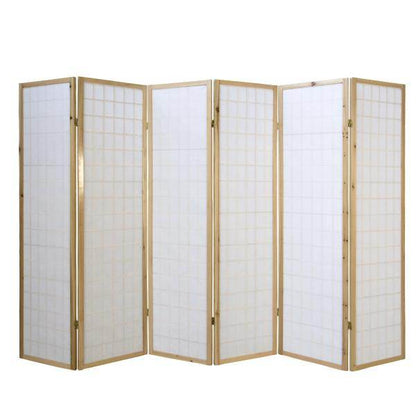 6 fach Holz Paravent Raumteiler Shoji natur - Palo24