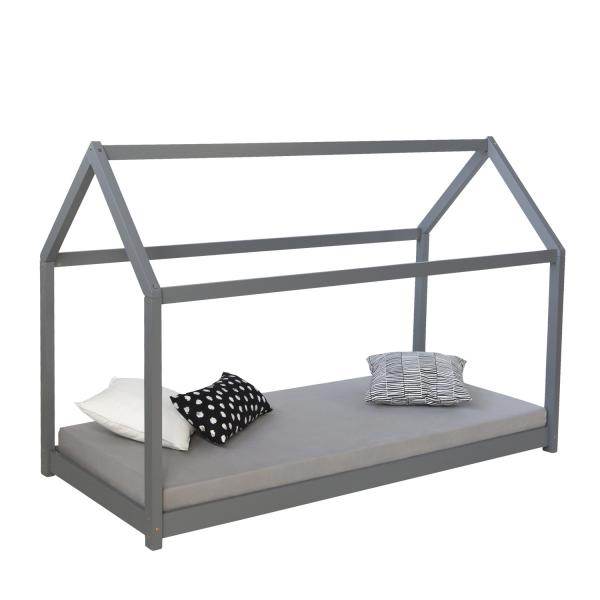 Kinderbett Kinderhaus Spielbett Hausbett Holzbett grau 80 x 160 cm - Palo24