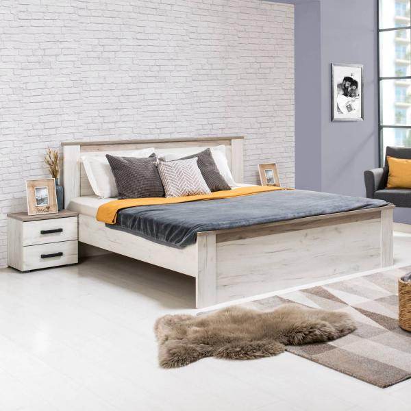 Doppelbett Ehebett Holzbett Gästebett 160x200 cm Bett Eiche Weiss Grau Vintage - Palo24