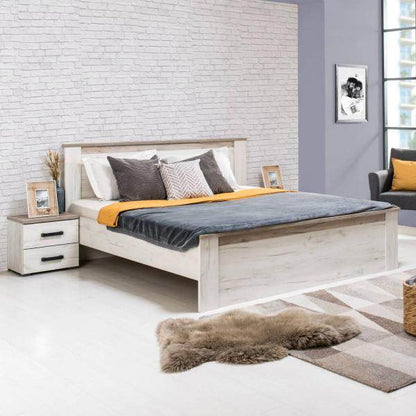 Doppelbett Ehebett Holzbett Gästebett 160x200 cm Bett Eiche Weiss Grau Vintage - Palo24