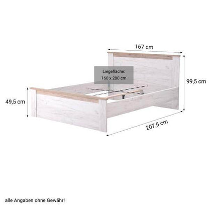 Doppelbett Ehebett Holzbett Gästebett 160x200 cm Bett Eiche Weiss Grau Vintage - Palo24