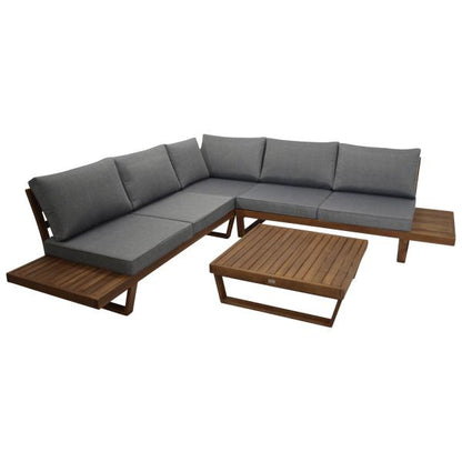 Lounge Set Gartengarnitur CARTAGENA, Akazie geölt, mit Polster grau, FSC®-zertifiziert - Palo24