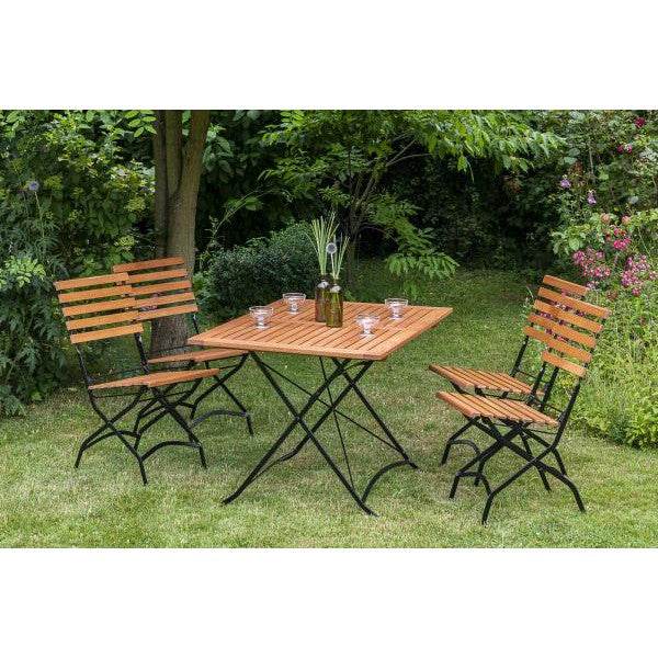 Klappgarnitur SCHLOSSGARTEN, 5-teilig, Flachstahl schwarz + Eukalyptus, FSC®-zer - Palo24