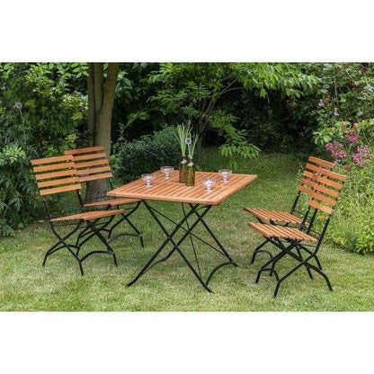 Klappgarnitur SCHLOSSGARTEN, 5-teilig, Flachstahl schwarz + Eukalyptus, FSC®-zer - Palo24