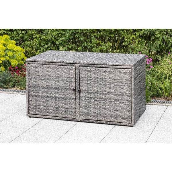 Auflagenbox RIVA, Metall + Polyrattan grau, 120x64cm - Palo24