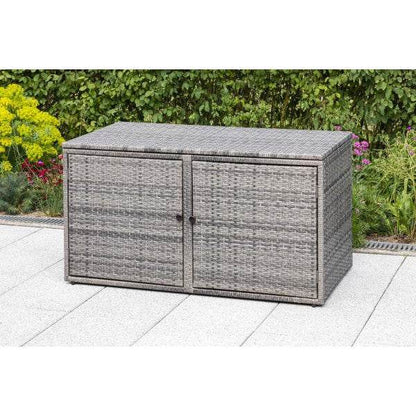 Auflagenbox RIVA, Metall + Polyrattan grau, 120x64cm - Palo24