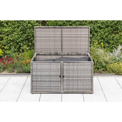 Auflagenbox RIVA, Metall + Polyrattan grau, 120x64cm - Palo24