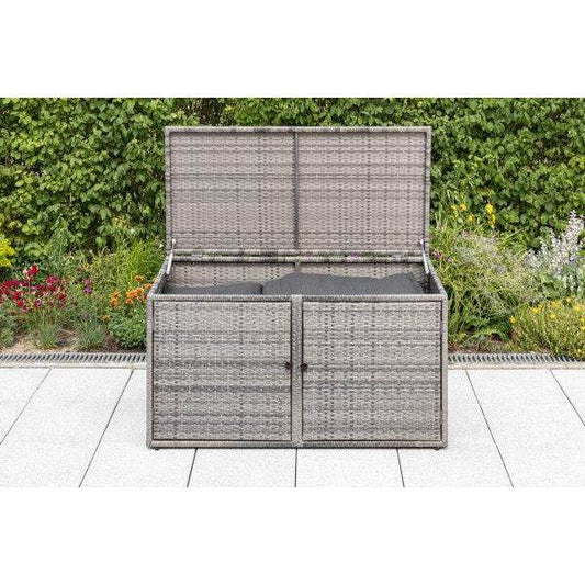 Auflagenbox RIVA, Metall + Polyrattan grau, 120x64cm - Palo24
